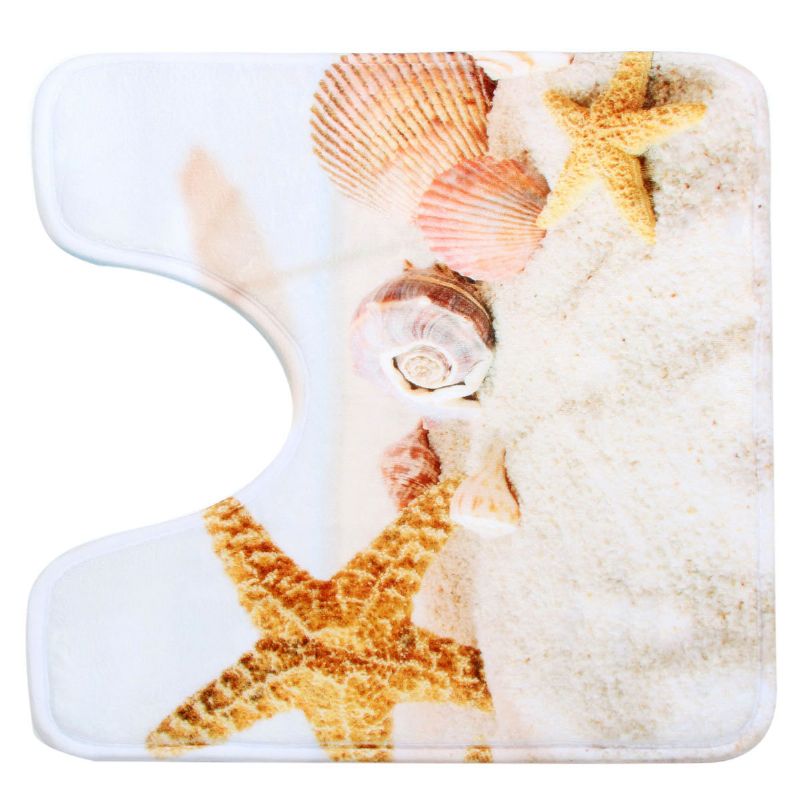 Shell Starfish Bademattesett 2 Deler Toalettteppe Baderomskonturmatte Sklisikkert Teppe 45x75cm 40x45cm