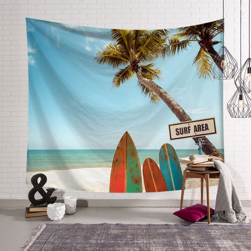 Strand Scenic Seaside Yogamatte Letter Sommer Relax Vegghengende Billedvev