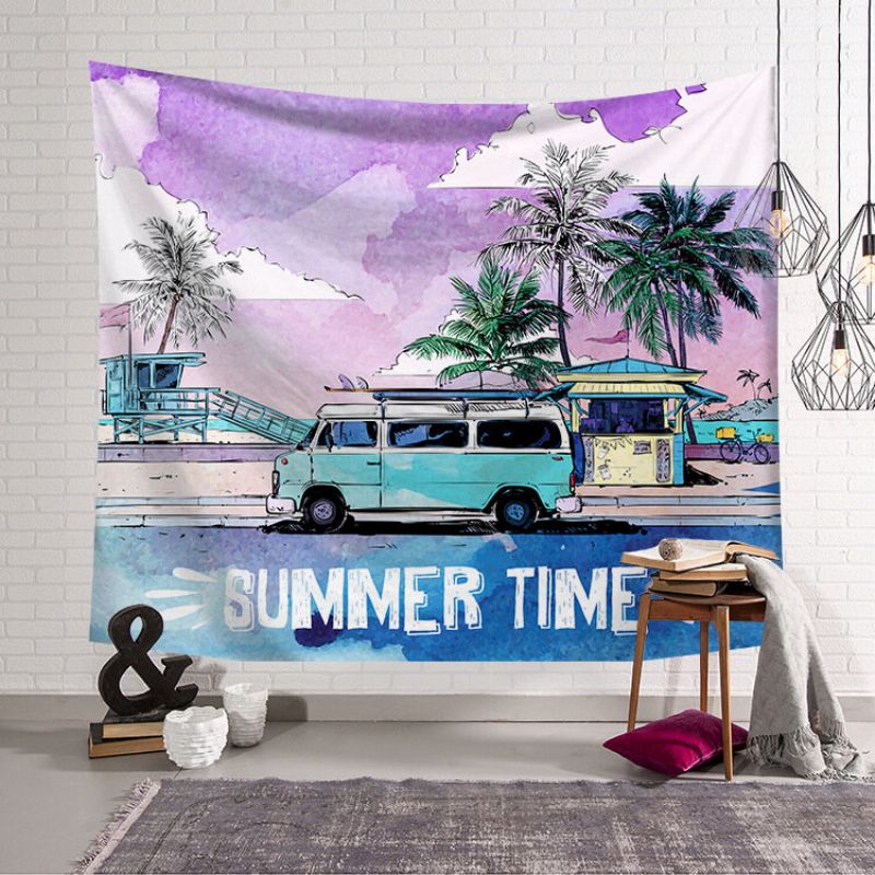 Strand Scenic Seaside Yogamatte Letter Sommer Relax Vegghengende Billedvev