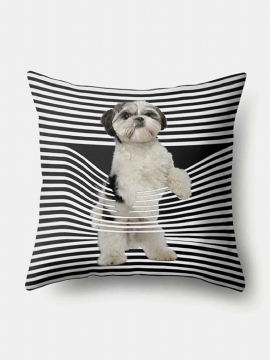 Stripe Mønster Hunde Lin Putetrekk Hjem Sofa Art Decor