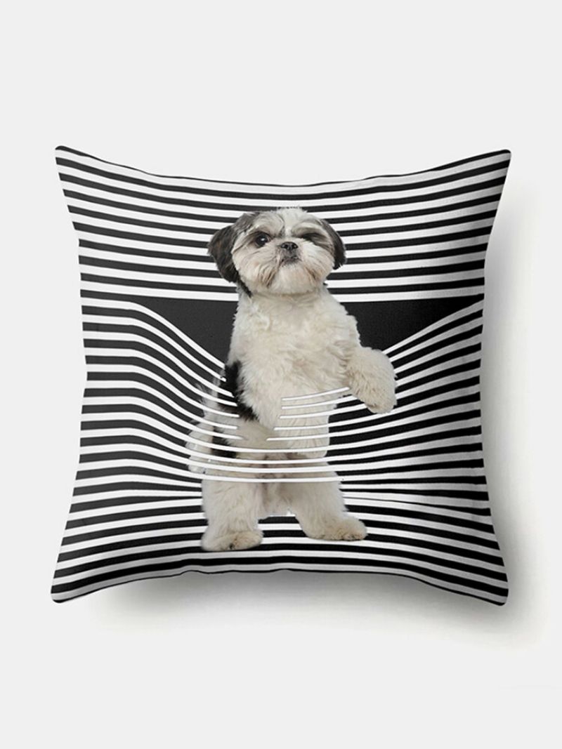 Stripe Mønster Hunde Lin Putetrekk Hjem Sofa Art Decor