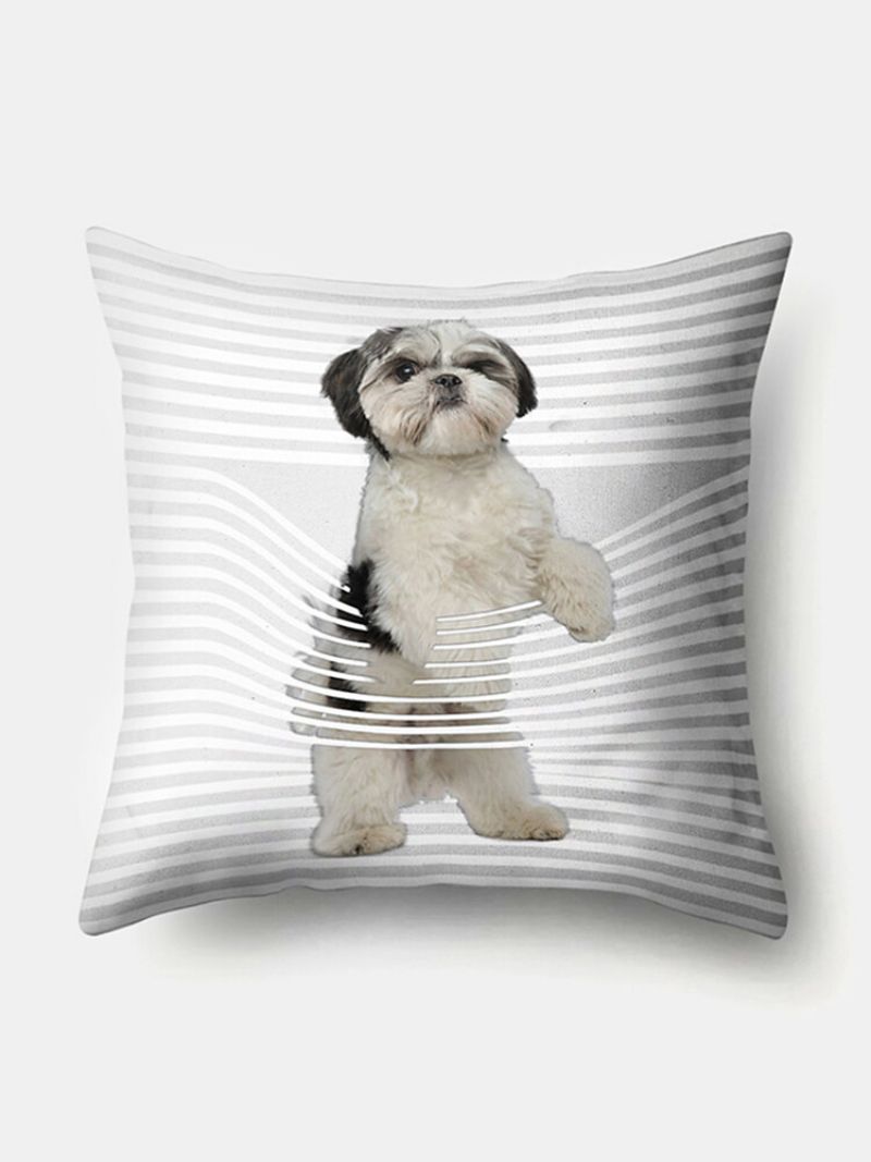 Stripe Mønster Hunde Lin Putetrekk Hjem Sofa Art Decor