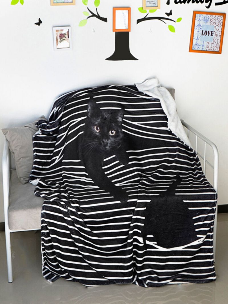 Stripemønster Katt Tegneserieteppe Coral Fleece Lunsjpause Sofa Teppe Klimaanlegg