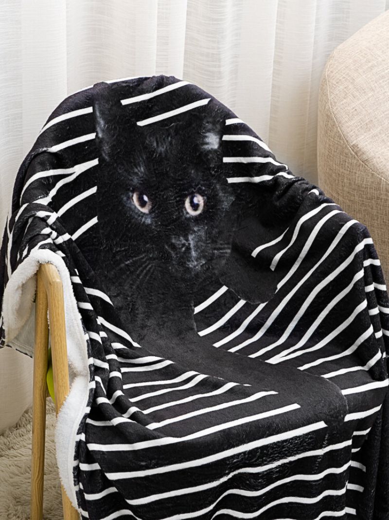 Stripemønster Katt Tegneserieteppe Coral Fleece Lunsjpause Sofa Teppe Klimaanlegg