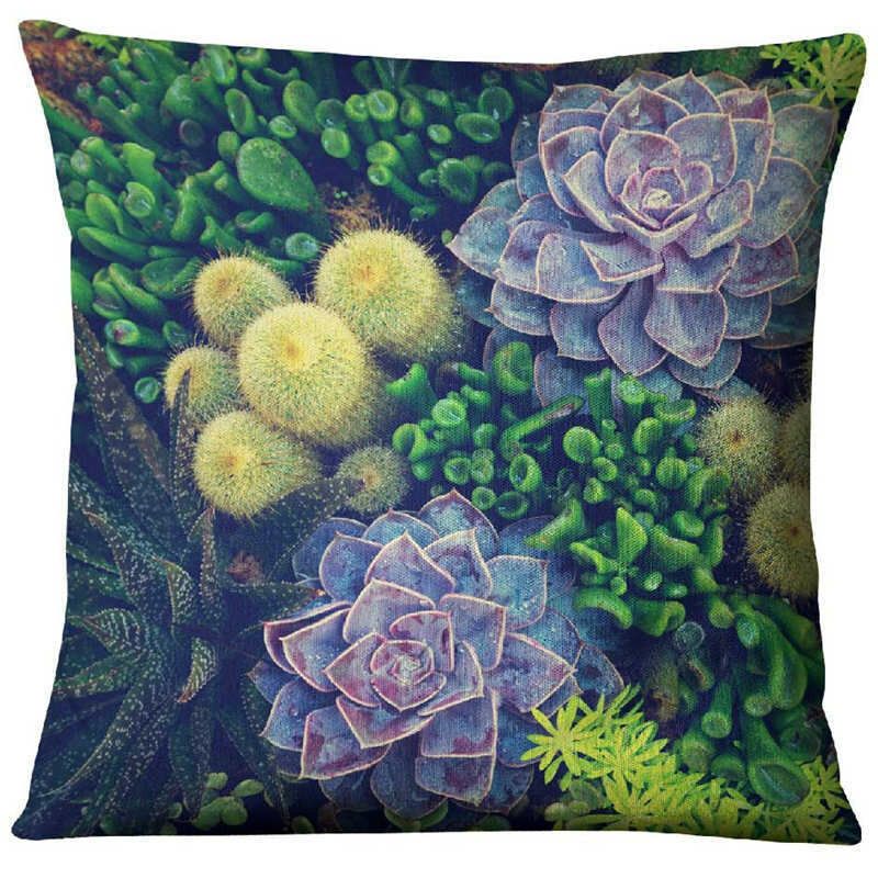 Succulent Cactus Lin Putetrekk Hjem Stoff Sofa Desert Green Pute