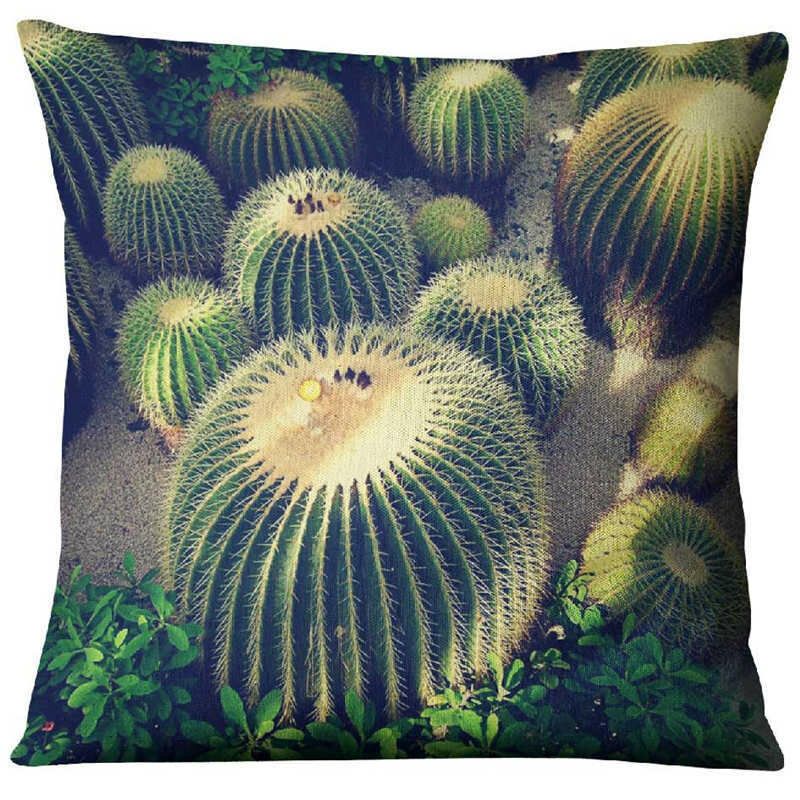 Succulent Cactus Lin Putetrekk Hjem Stoff Sofa Desert Green Pute