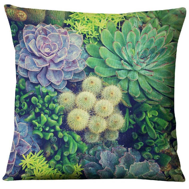 Succulent Cactus Lin Putetrekk Hjem Stoff Sofa Desert Green Pute