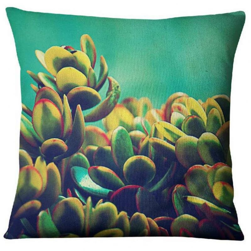 Succulent Cactus Lin Putetrekk Hjem Stoff Sofa Desert Green Pute