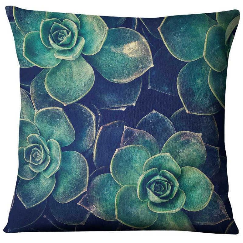 Succulent Cactus Lin Putetrekk Hjem Stoff Sofa Desert Green Pute