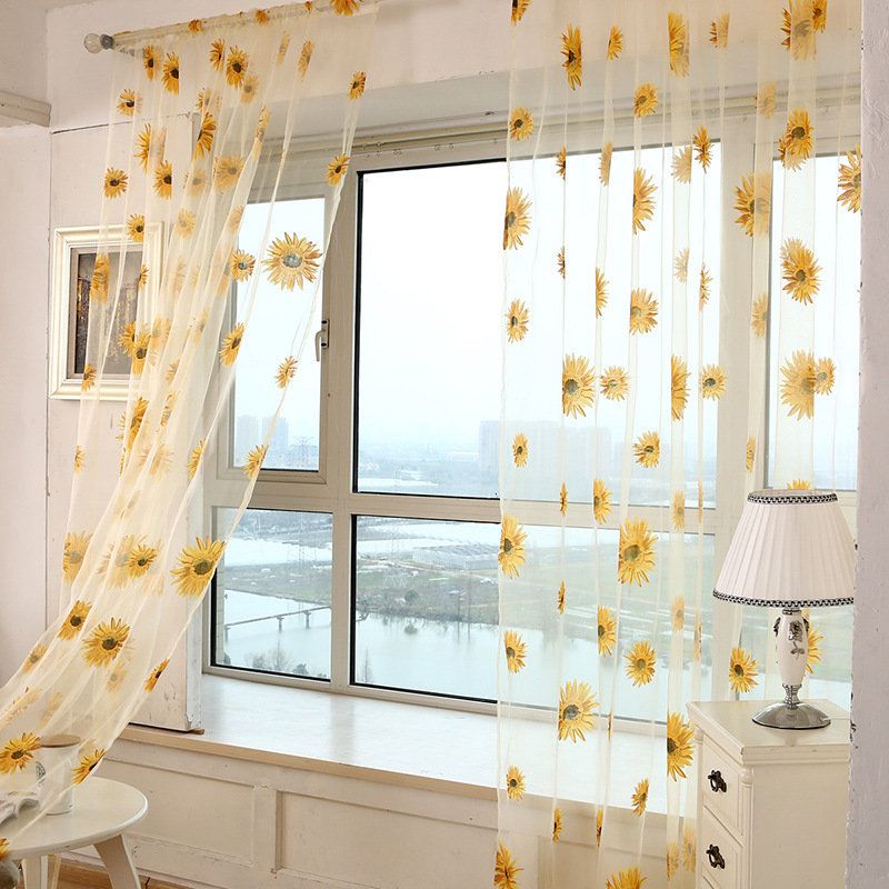 Sun Flower Voile Gardin Gjennomsiktig Panel Vindu Romdeler Ren Home Decor