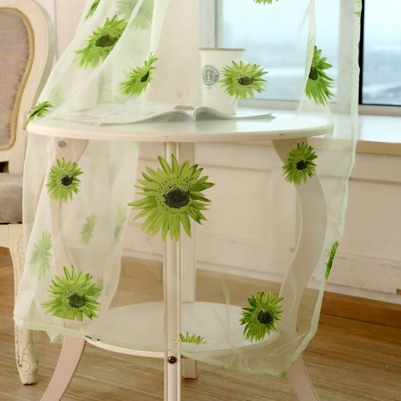 Sun Flower Voile Gardin Gjennomsiktig Panel Vindu Romdeler Ren Home Decor