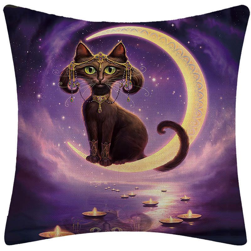 Tegneserie Elf Cats Mønster Lin Putetrekk Hjemmesofa Home Decor