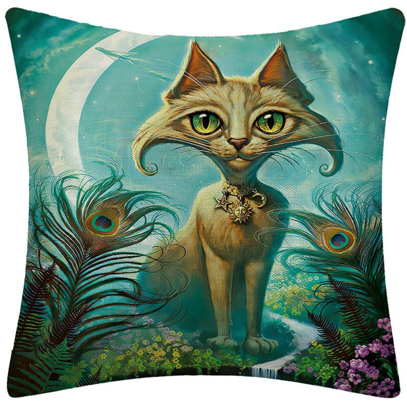 Tegneserie Elf Cats Mønster Lin Putetrekk Hjemmesofa Home Decor