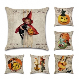 Tegneserie Hekser Gresskarmønster Linputetrekk Hjemmesofa Halloween Art Decor