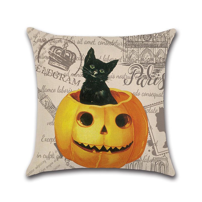 Tegneserie Hekser Gresskarmønster Linputetrekk Hjemmesofa Halloween Art Decor