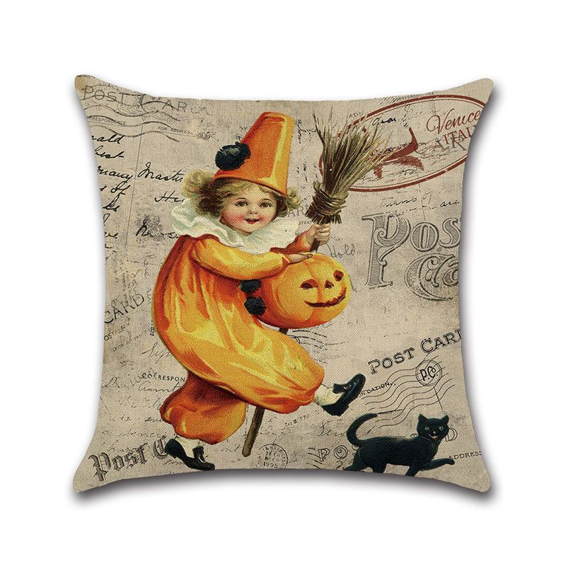 Tegneserie Hekser Gresskarmønster Linputetrekk Hjemmesofa Halloween Art Decor