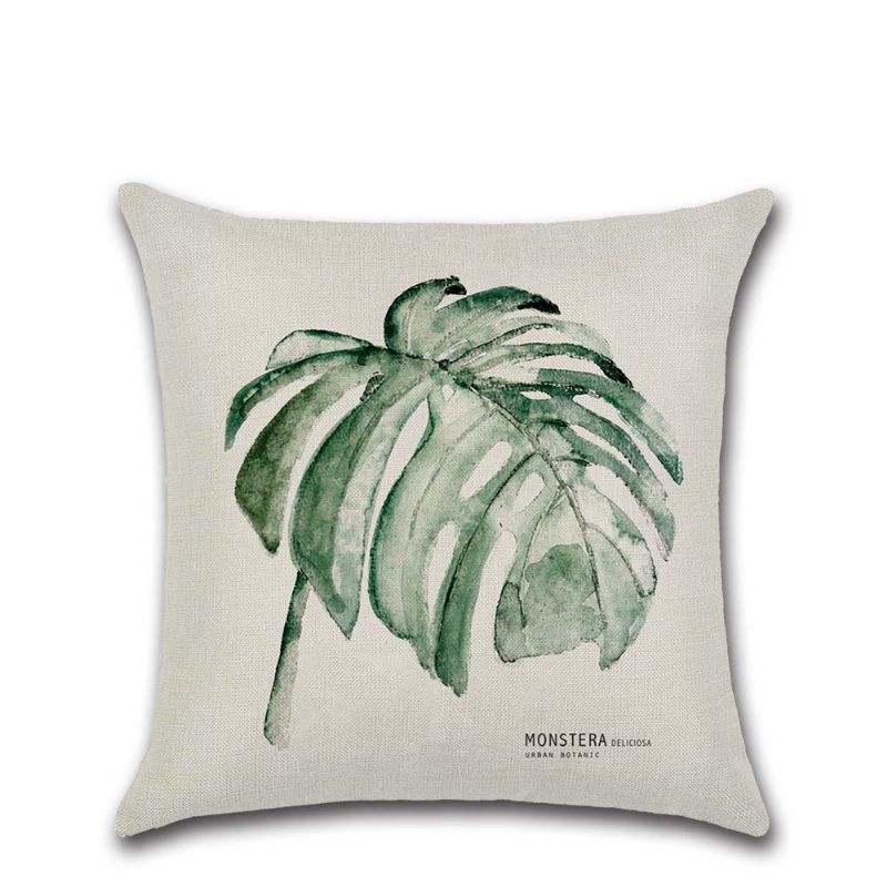 Tropical Plants Putetrekk Polyester Dekorativt Hjem Bil Grønne Blader Tema Kast Firkantet 45*45cm