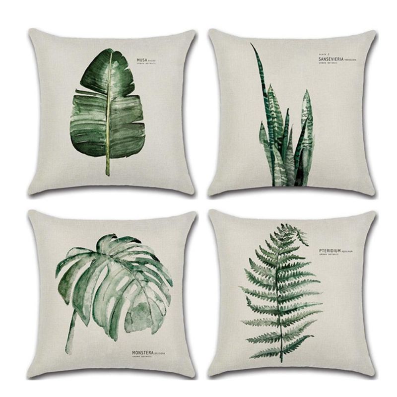 Tropical Plants Putetrekk Polyester Dekorativt Hjem Bil Grønne Blader Tema Kast Firkantet 45*45cm