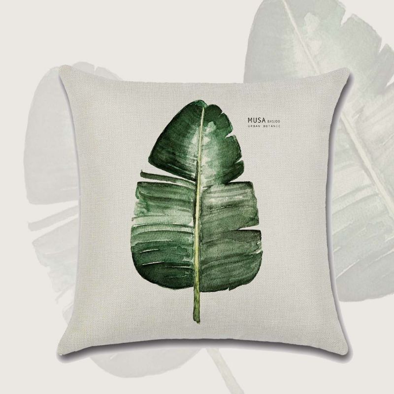 Tropical Plants Putetrekk Polyester Dekorativt Hjem Bil Grønne Blader Tema Kast Firkantet 45*45cm