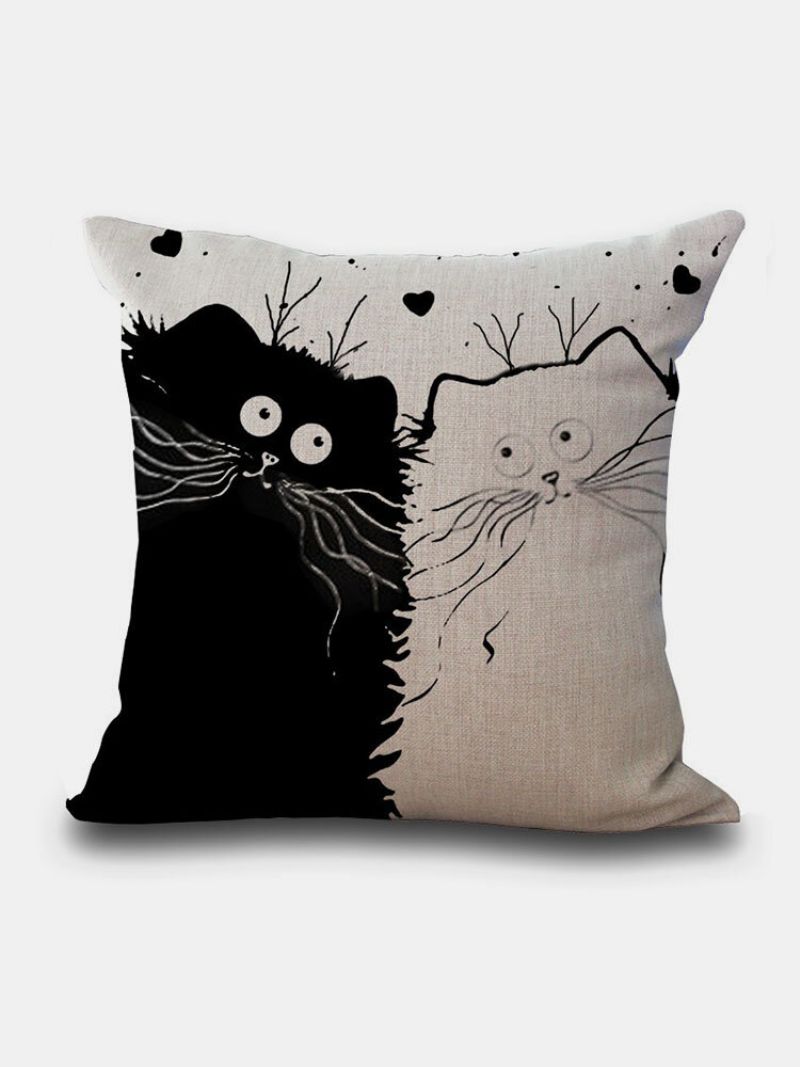 Valentine Black And White Cats Mønster Lin Putetrekk Hjem Sofa Kunst Dekor