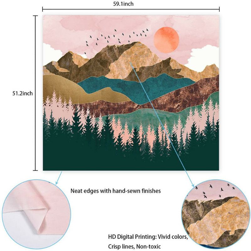 Vegghengende Fjellteppe Skogtreteppe Solnedgangsteppe Naturlig Landskapsvev