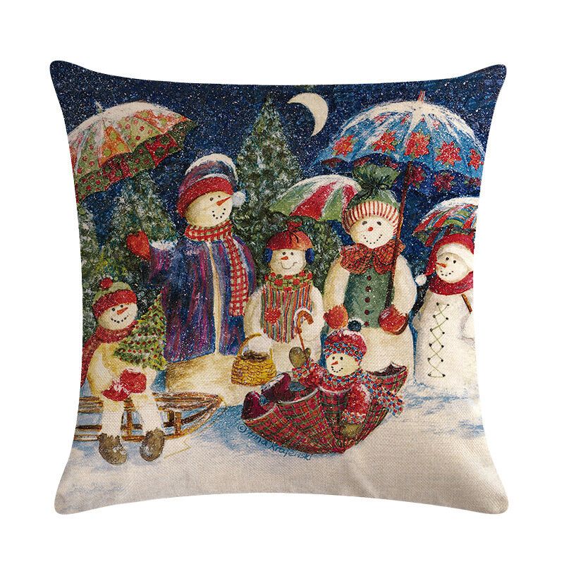 Vintage Europeisk Skisse Maleri Snowman Lin Putetrekk Hjem Sofa Kunst Dekor