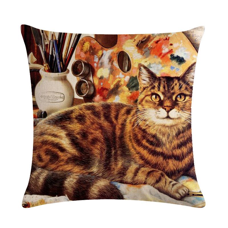 Vintage Stil Persisk Katt Trykt Lin Putetrekk Hjem Sofa Kunst Dekor Kontor