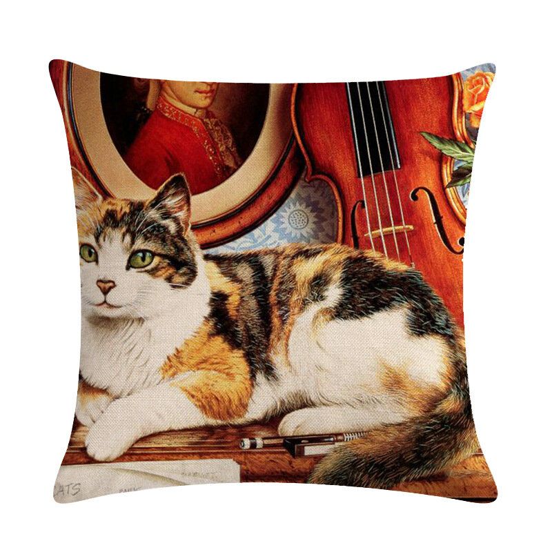 Vintage Stil Persisk Katt Trykt Lin Putetrekk Hjem Sofa Kunst Dekor Kontor