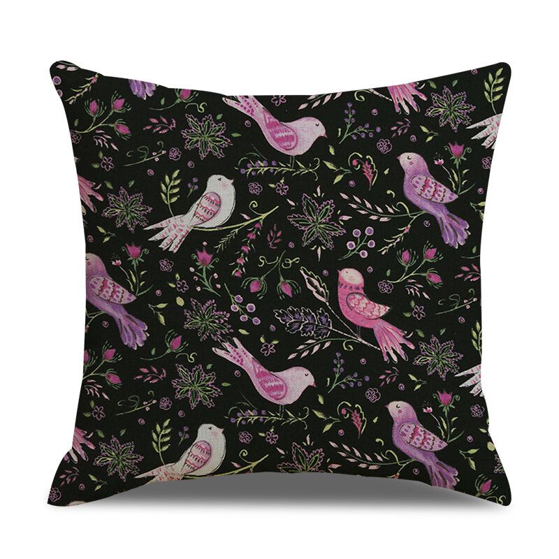 Vintage Style Floral Bird Stripe Lin Putetrekk Hjemmesofa Kontor Seterygg