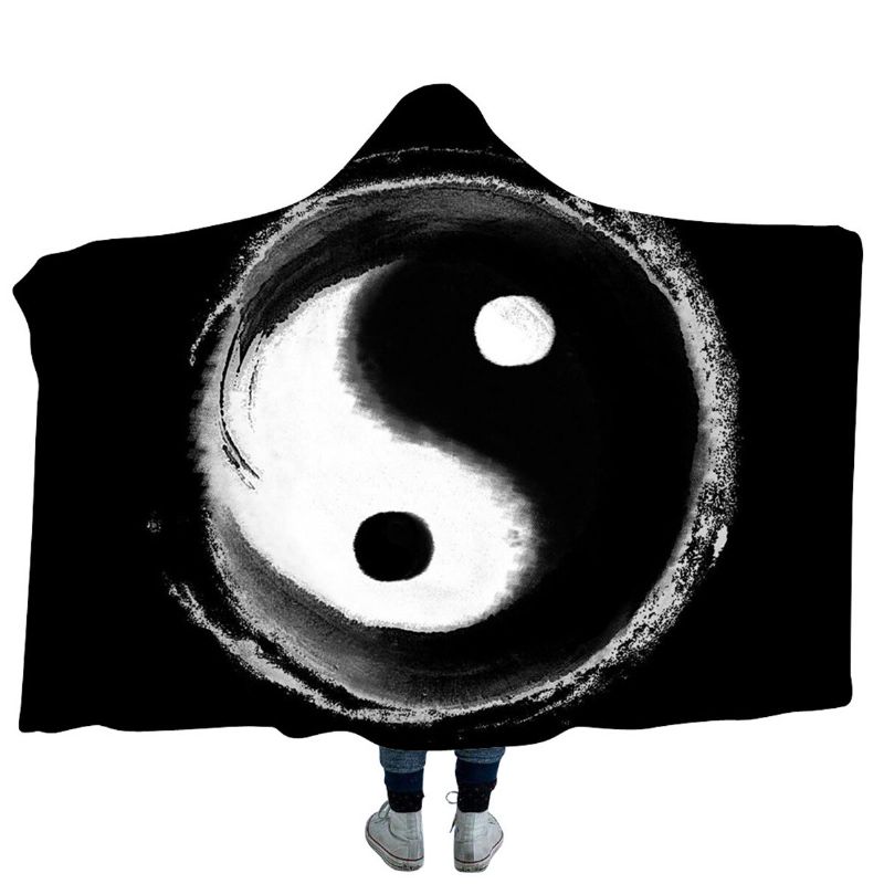 Yin Og Yang Bejirog Hettepledd Kappe Varm Bærbar Plysj Tykk Nap Myk Matte