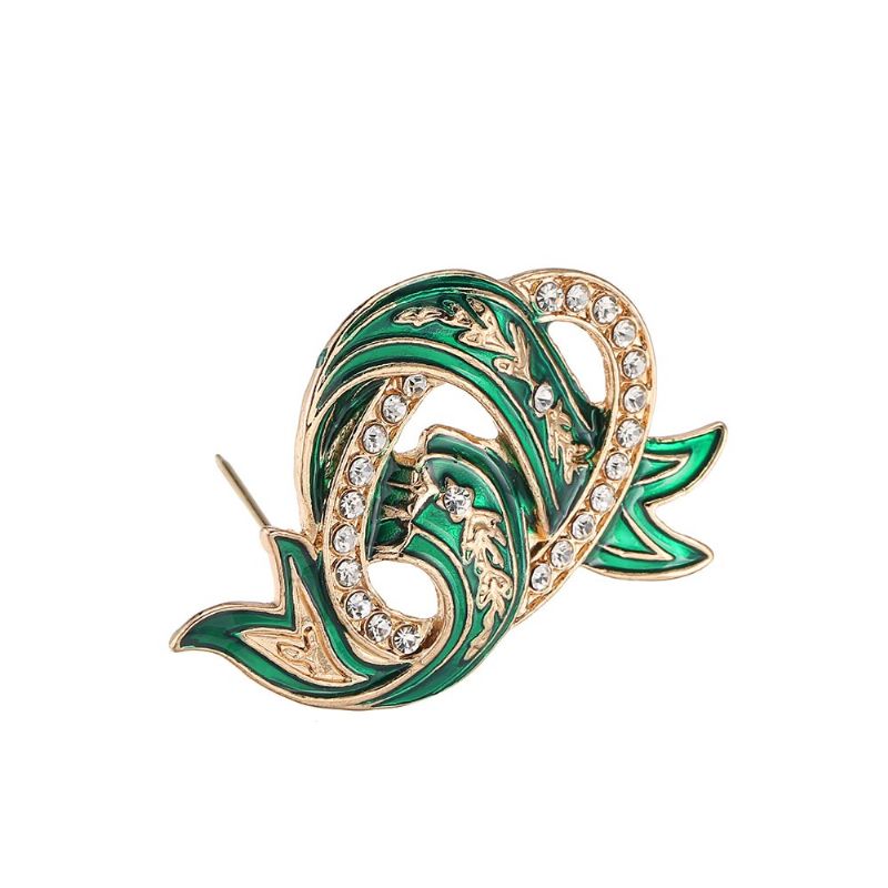 Elegant Green Wave Modell Rhinestone Utsmykning Legering Brosje For Kvinner Skjerf Klær Ornament Tilbehør Brystnål Dame Smykker