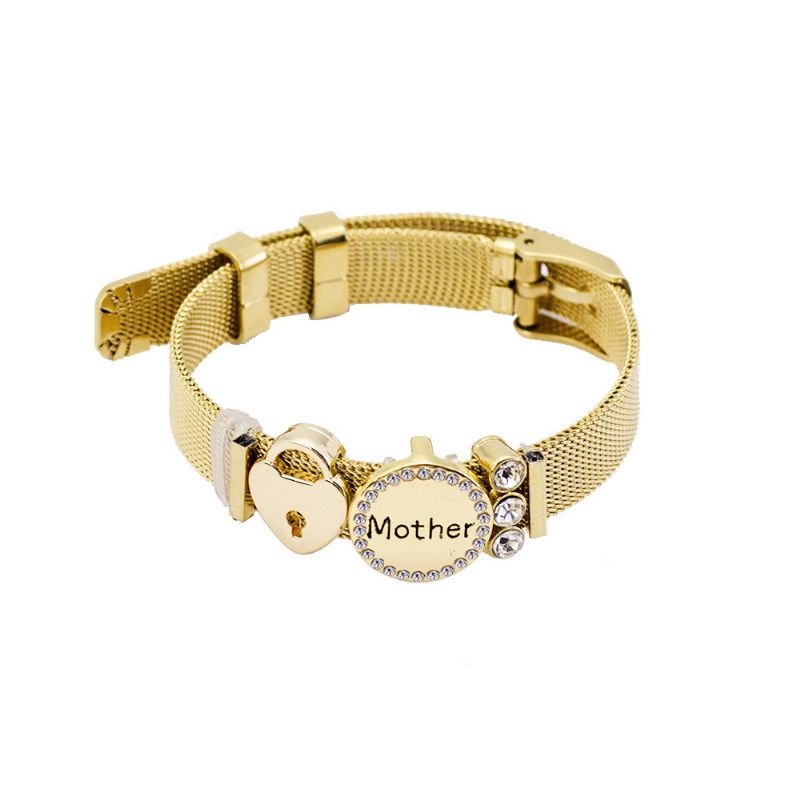 Stilig Hjertelås Modell Mother Love Diamantboring Armbånd I Rustfritt Stål Familiekjærlighet Galvanisering Sølv Gull Kjedearmring For Mødre