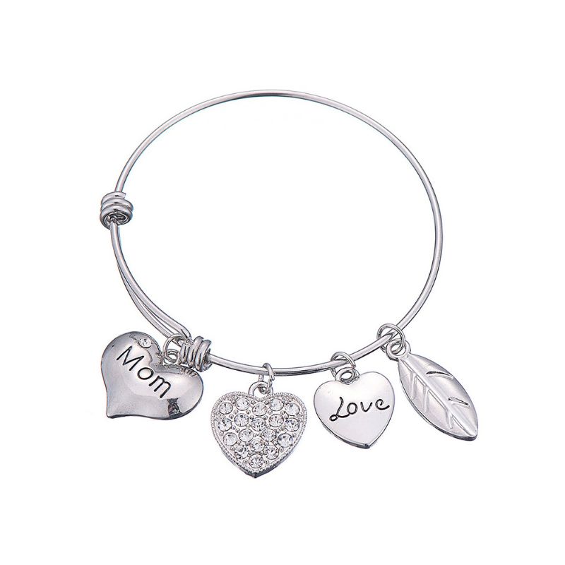 Stilig Hjertemodell Diamantboring Armbånd I Rustfritt Stål Mother Love Letter Galvanisering Justerbart Sølvkjedearmbånd For Mødre