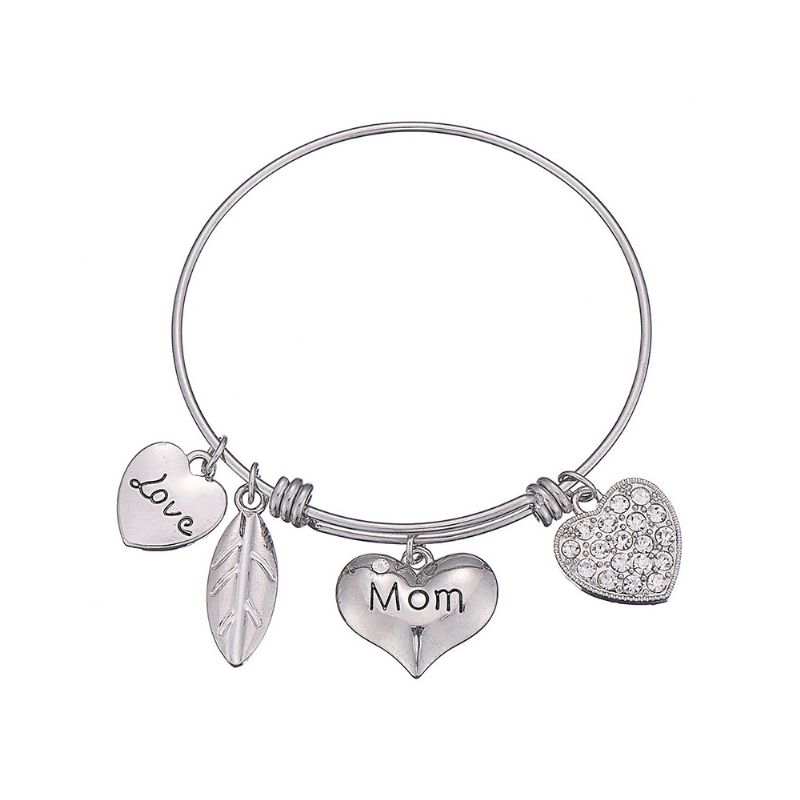 Stilig Hjertemodell Diamantboring Armbånd I Rustfritt Stål Mother Love Letter Galvanisering Justerbart Sølvkjedearmbånd For Mødre