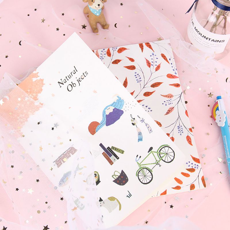 Frisk Stil Tynn Notatbok 60 Sider Journal Environmental Paper Cover Cartoon Floral Student Dagbok Jotter 4pcs