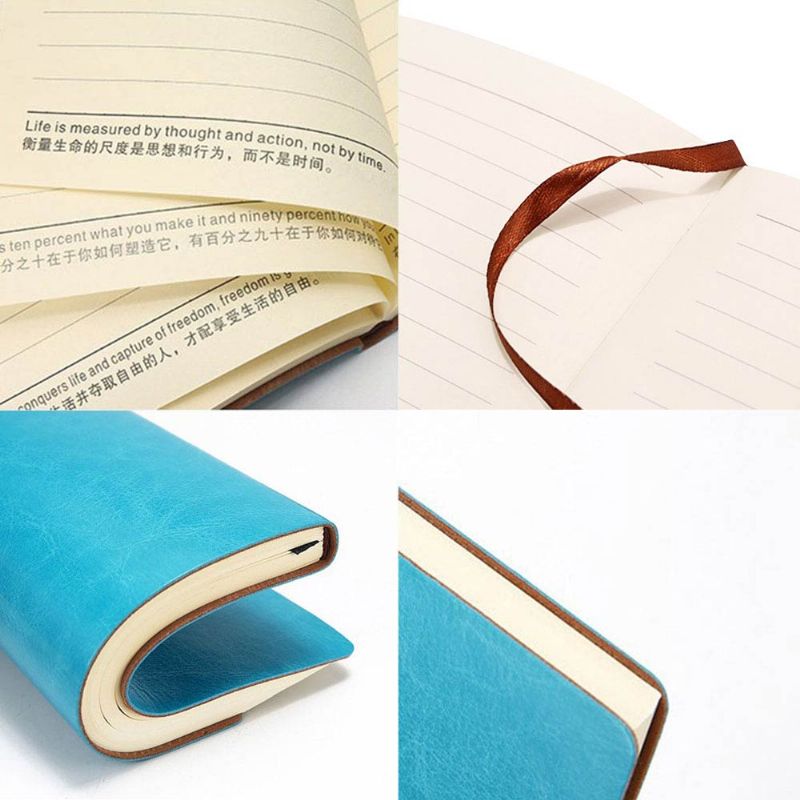 Klassisk Pu-skinn A5 Notebook Journal Dagbok Ubelagt Trefritt Papir Planlegger Memo Organizer 200 Sider