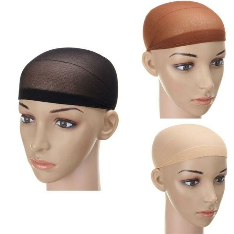 2 Stk Menn Dame Elastisk Strømpe Parykk Liner Cap Snood Nylon Stretch Mesh Hat