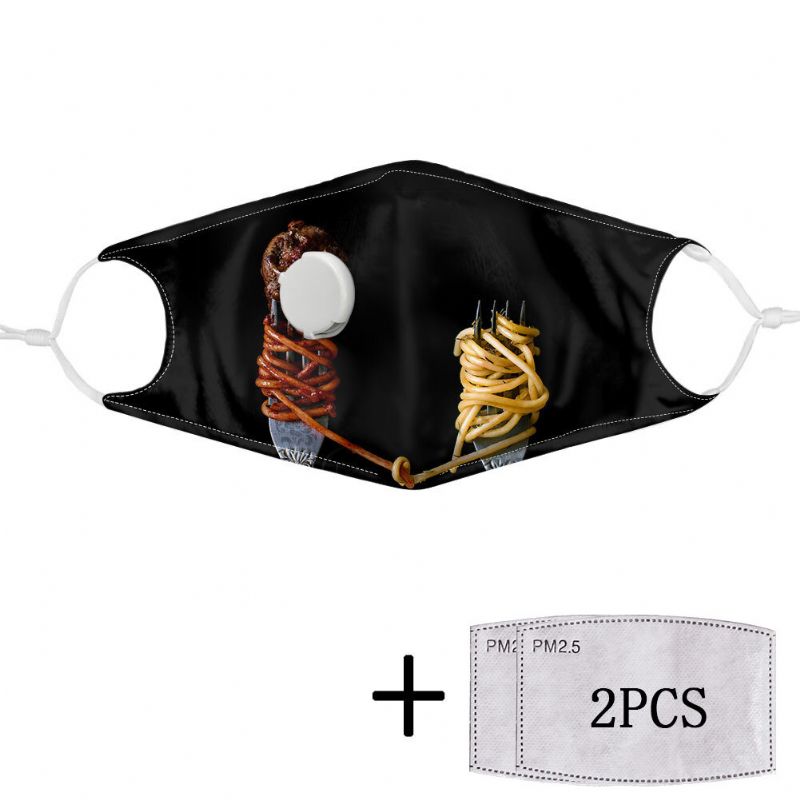 2 Stk Pm2.5 Filter Food Mask Mønster Støvtett Maske Med Pusteventilmaske