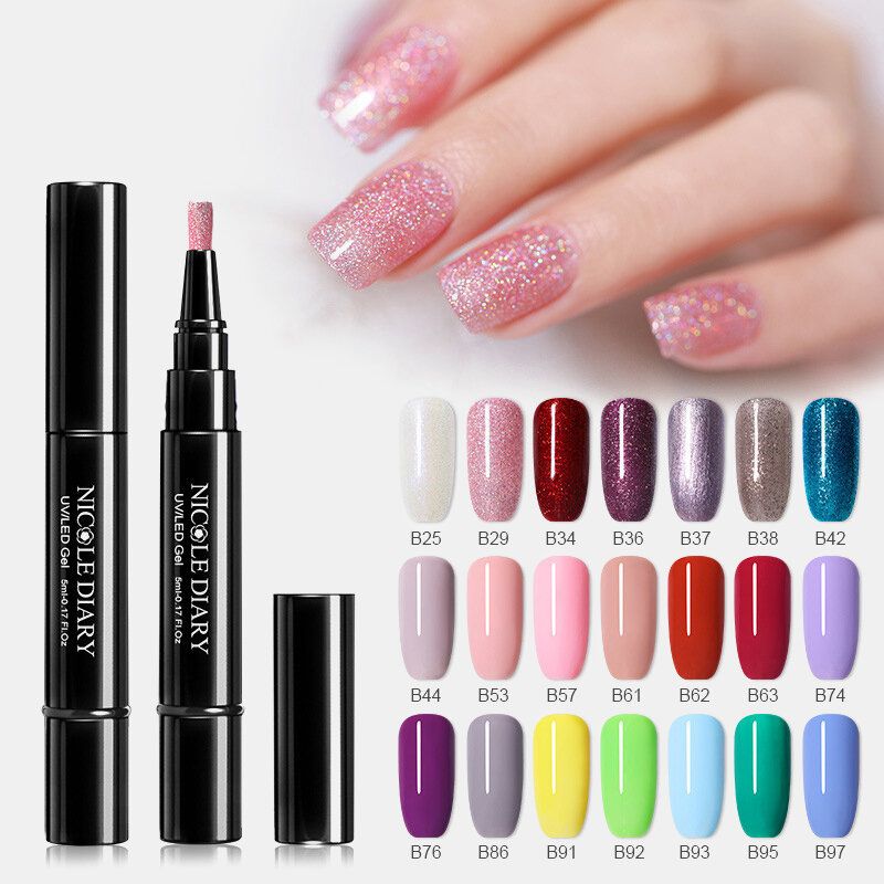 3 I 1 Gel Neglelakk Pen Glitter One Step Nail Art Gel Polish 74 Farger Enkel Å Bruke Uv Gel