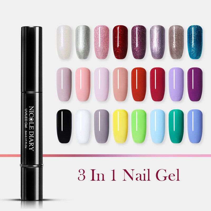 3 I 1 Gel Neglelakk Pen Glitter One Step Nail Art Gel Polish 74 Farger Enkel Å Bruke Uv Gel