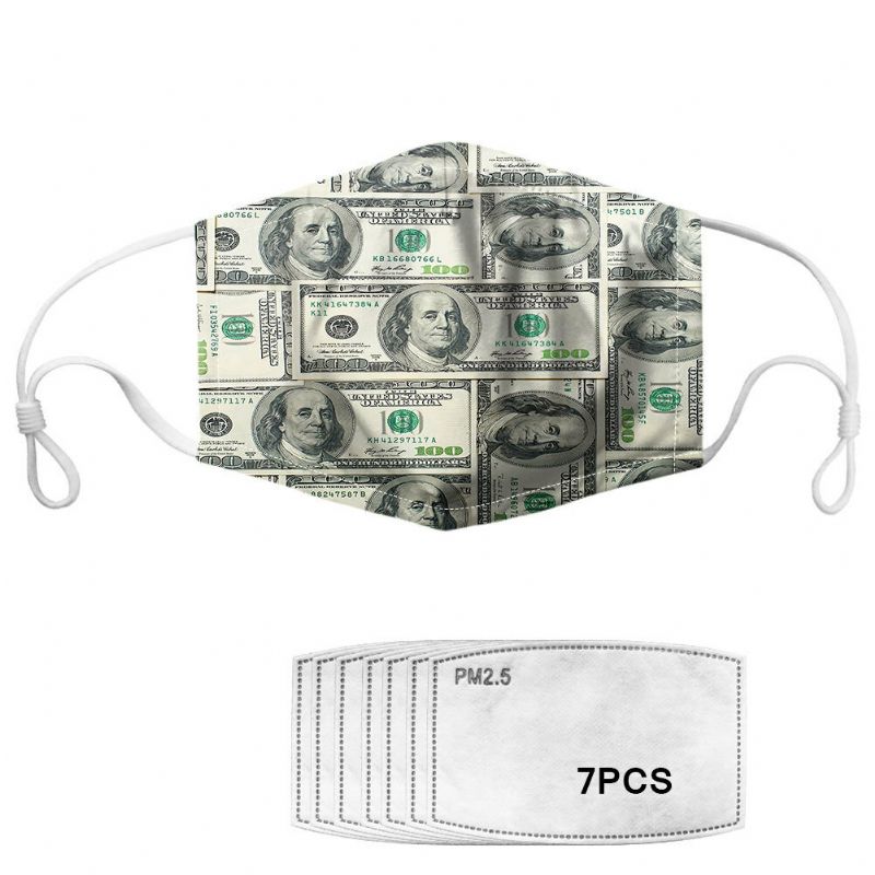 7-delt Pakningssett Daisy Pm2.5 Masks Dollar Pattern Dust Mask