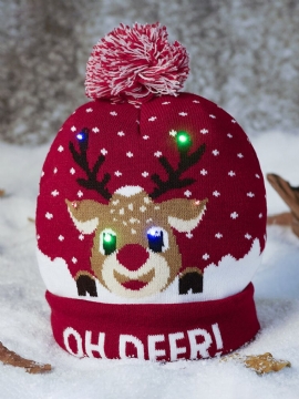 Christmas Snowman Elk Juletre Cuffed Ball Strikk Hat