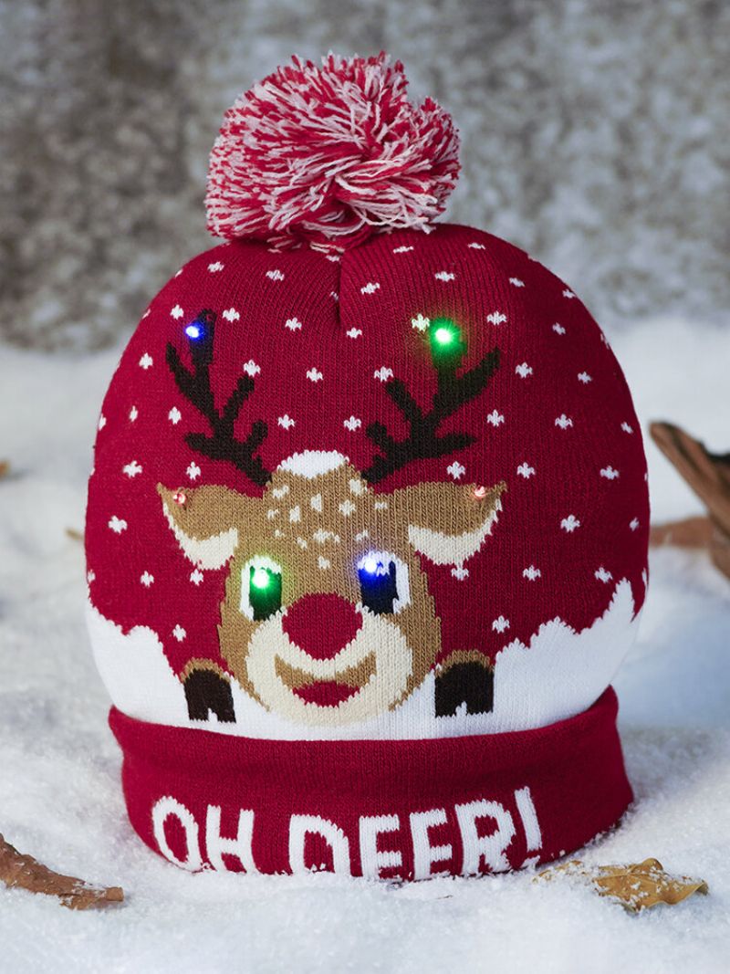 Christmas Snowman Elk Juletre Cuffed Ball Strikk Hat