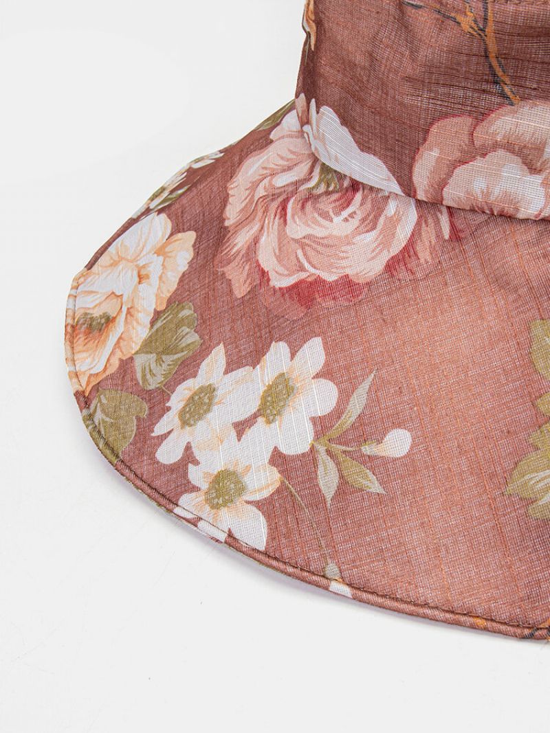 Dame Dacron Overlay Calico Print Button Decoration Big Rim Pustende Solskjerm Sammenleggbar Bøttehatt