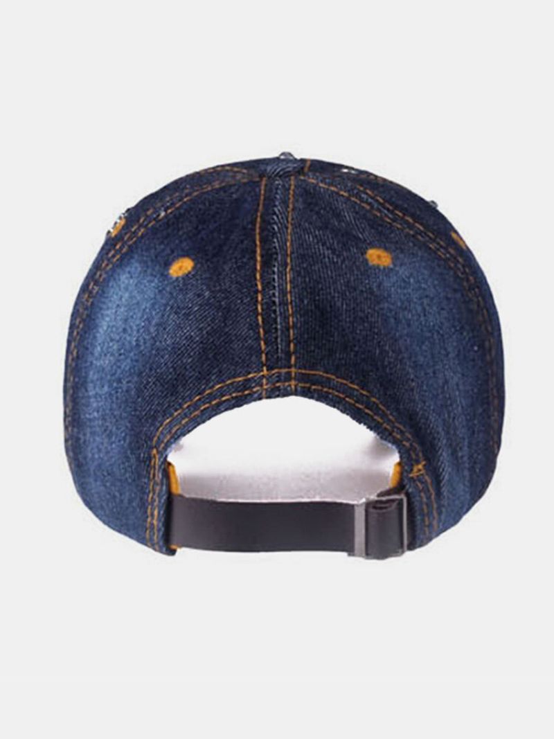 Dame Denim Rhinestone Dekorert Sommerfuglmønster Med Ødelagt Hull Uformelt Solseil Baseballcapser