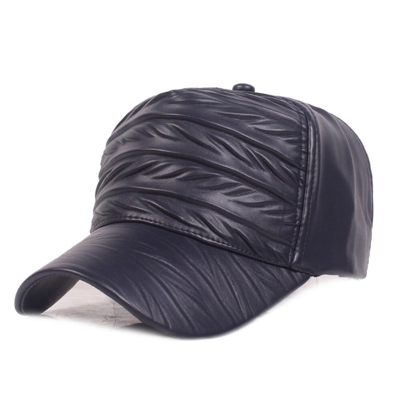 Dame Herre Justerbar Retro Style Varm Vindtett Pu Lær Baseball Cap Utendørs Solhatt