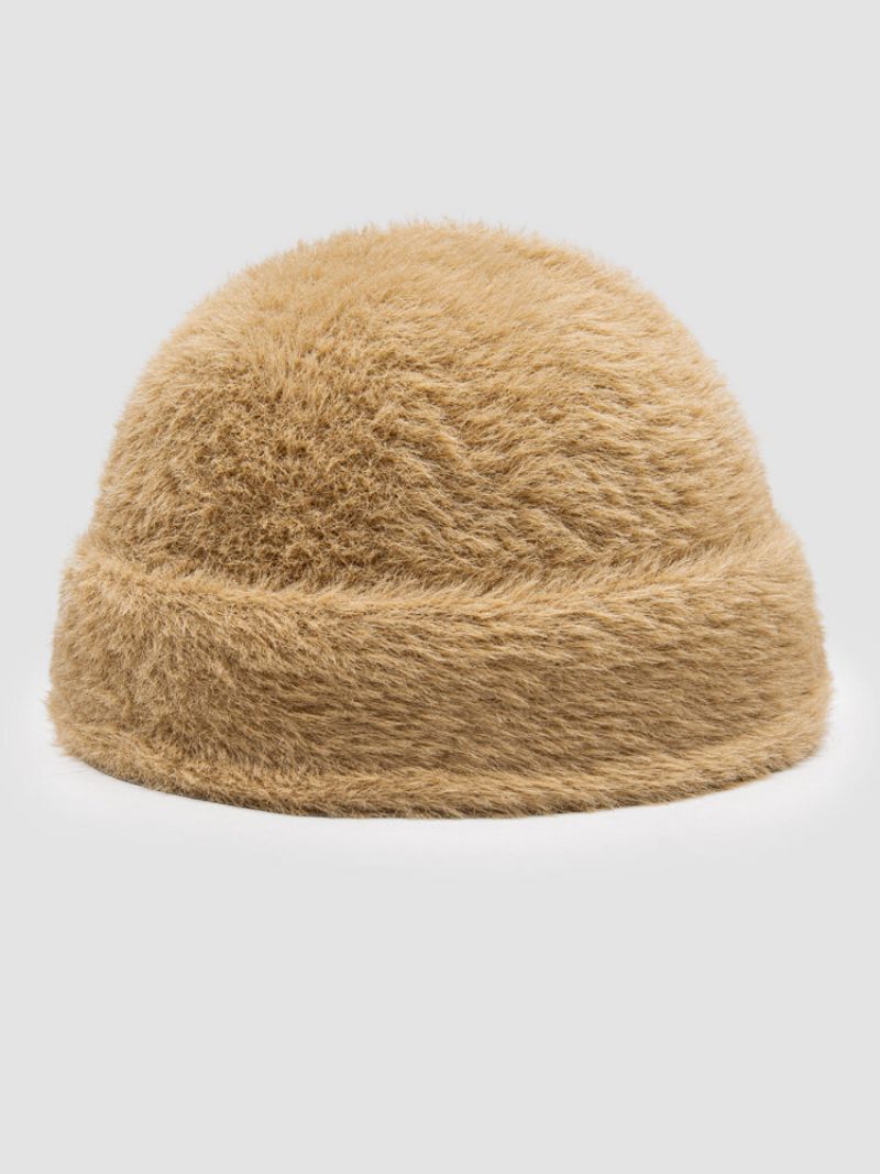 Dame Plysj Ensfarget Dome All-match Varme Brimless Beanie Utleier Cap Skull Cap