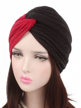 Dame Polyester To-farge Cross Stretch Turban Hat Casual Beanie Cap Bonnet Hat