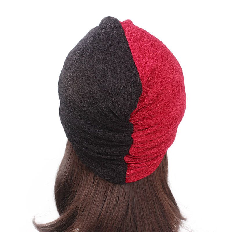 Dame Polyester To-farge Cross Stretch Turban Hat Casual Beanie Cap Bonnet Hat