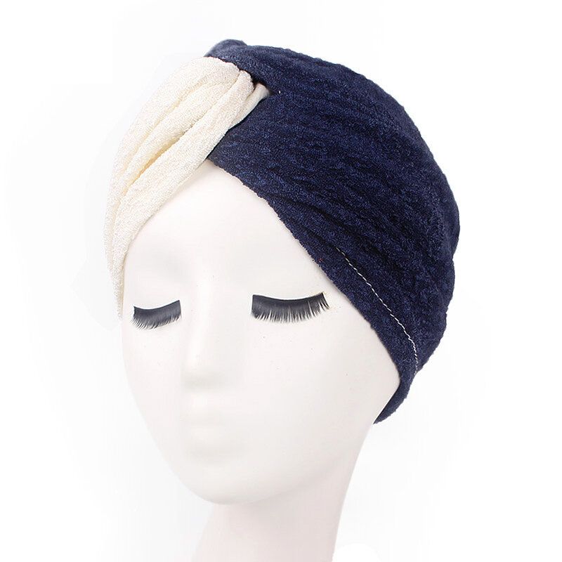 Dame Polyester To-farge Cross Stretch Turban Hat Casual Beanie Cap Bonnet Hat